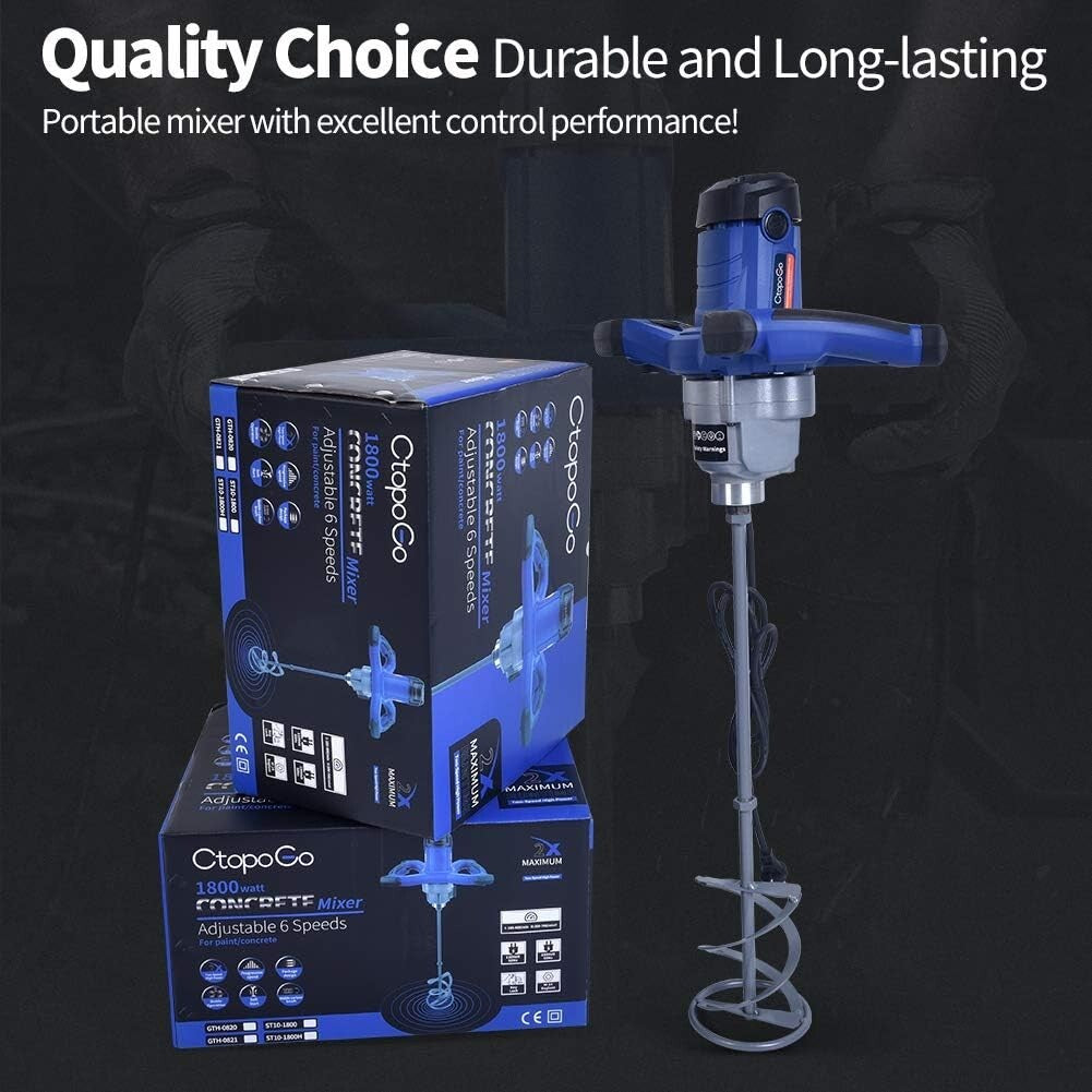 Lightweight 1800W Electric Mixer with 7 Speeds - Perfect for Paint, Grout & More