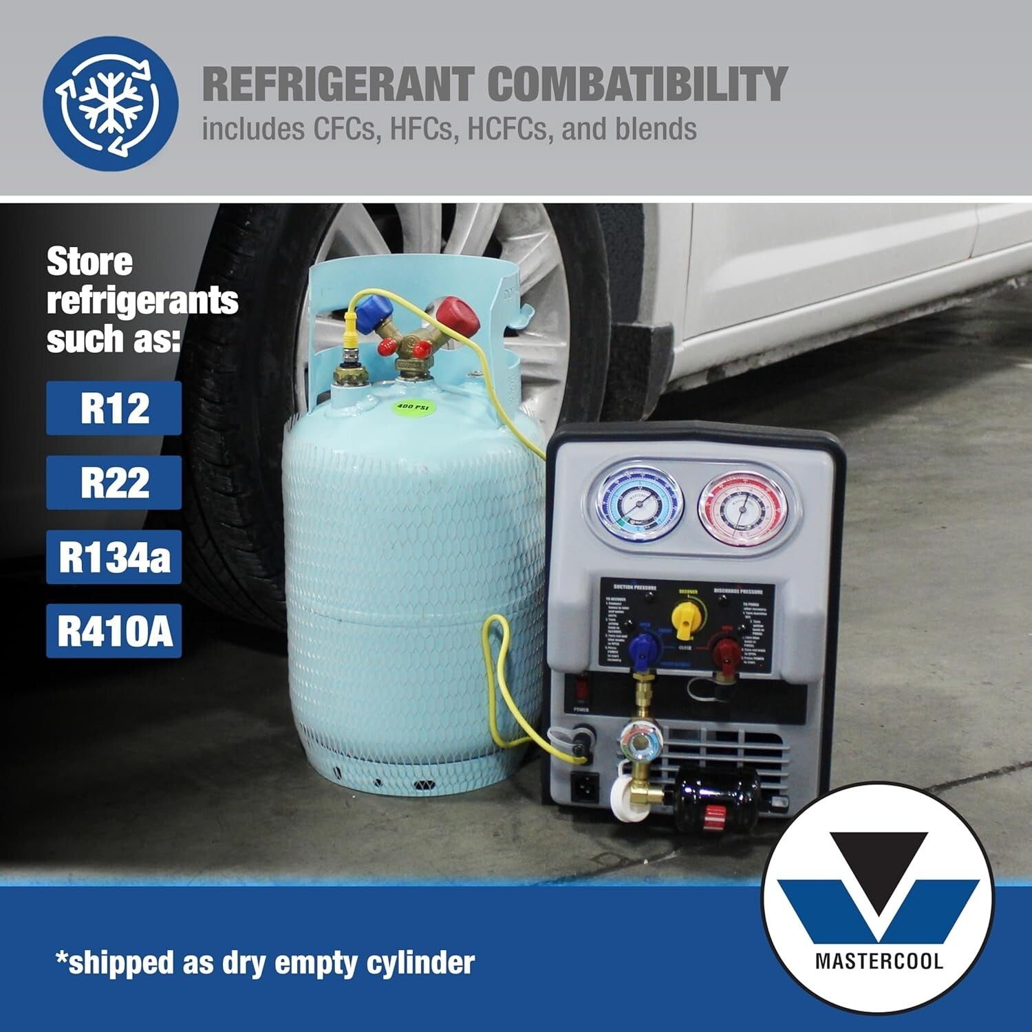 Blue Powder Coated Refrigerant Recovery Cylinder - 30 lb with 1/2" ACME Fittings