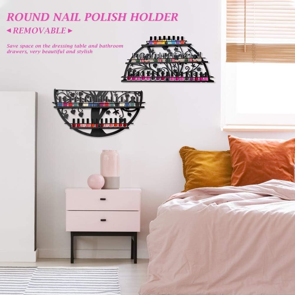 Elegant Wall-Mounted Nail Polish Organizer - 5-Shelf Acrylic Rack in Black