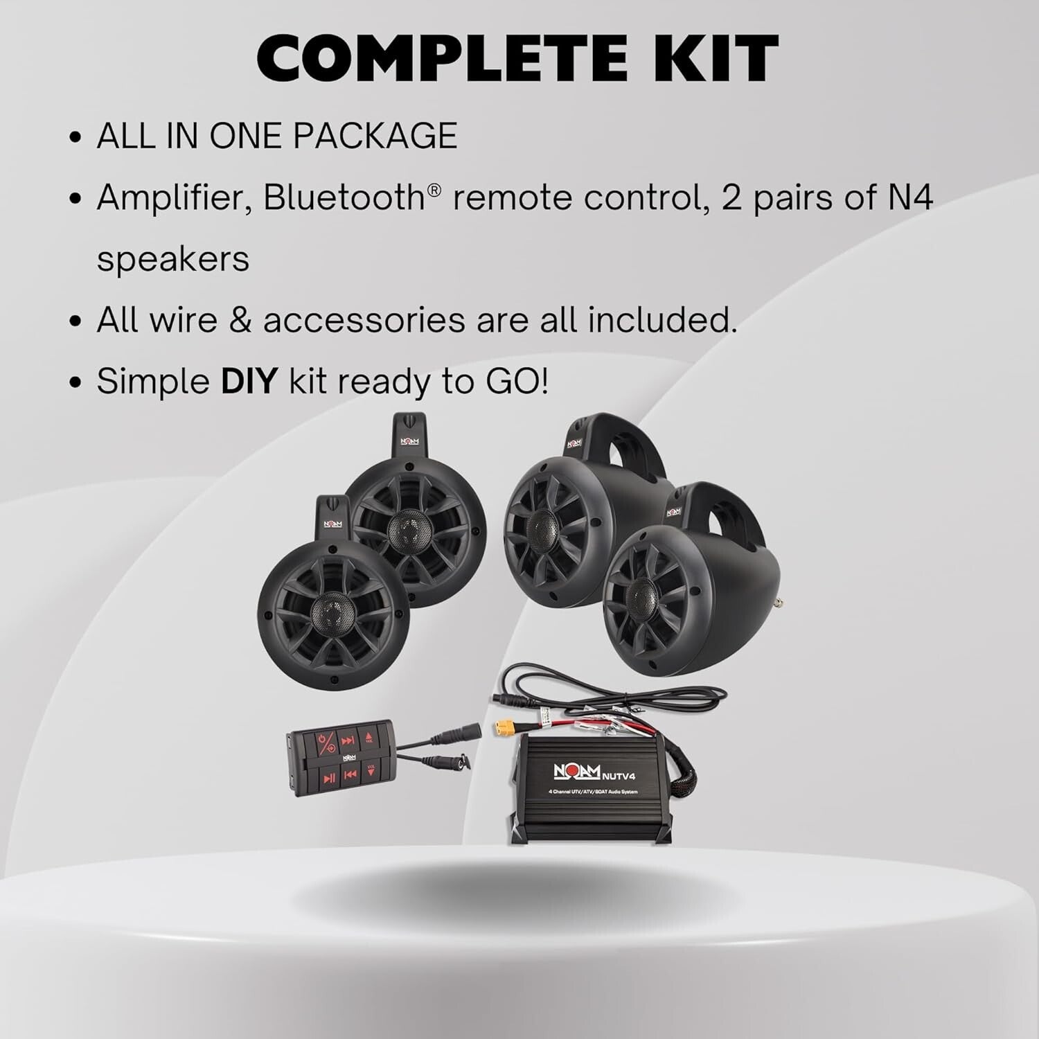 Compact Marine Stereo System with Remote, Ideal for Golf Carts and UTVs
