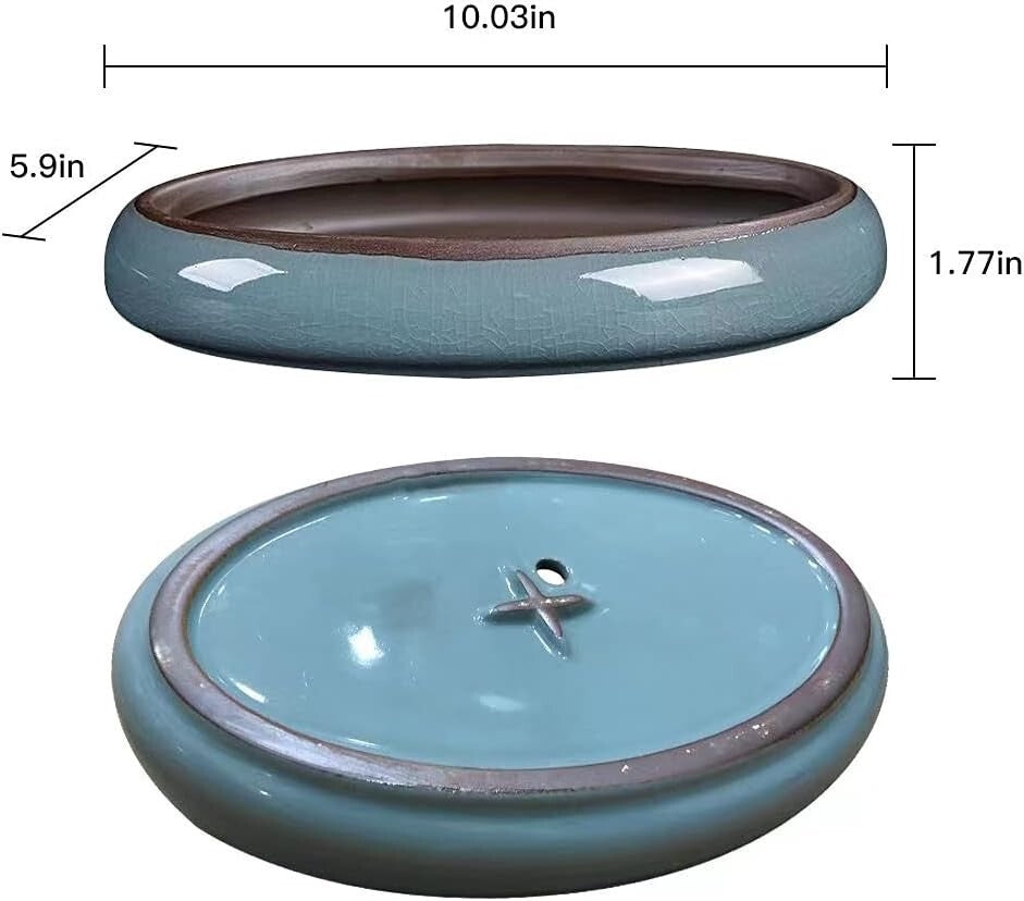 Elegant Oval Ceramic Flower Pots with Drainage - Perfect for Bonsai & Succulents