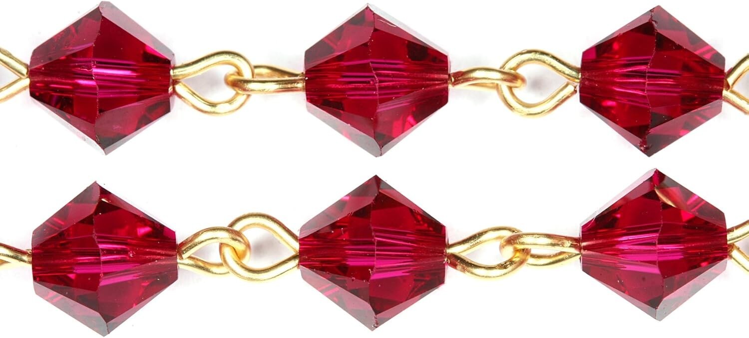 Exquisite 18'' Ruby Crystal Rosary with Gold Finish & Prayer Guide Included