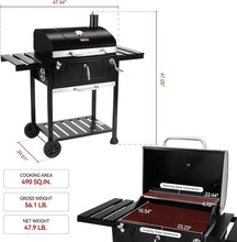 Load image into Gallery viewer, Height-Adjustable 24-Inch Charcoal Grill with Built-in Thermometer &amp; Side Tables
