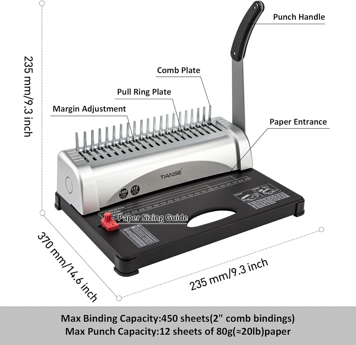 21-Hole Binding Machine with 100 PCS 3/8'' Comb Spines - 450 Sheet Capacity