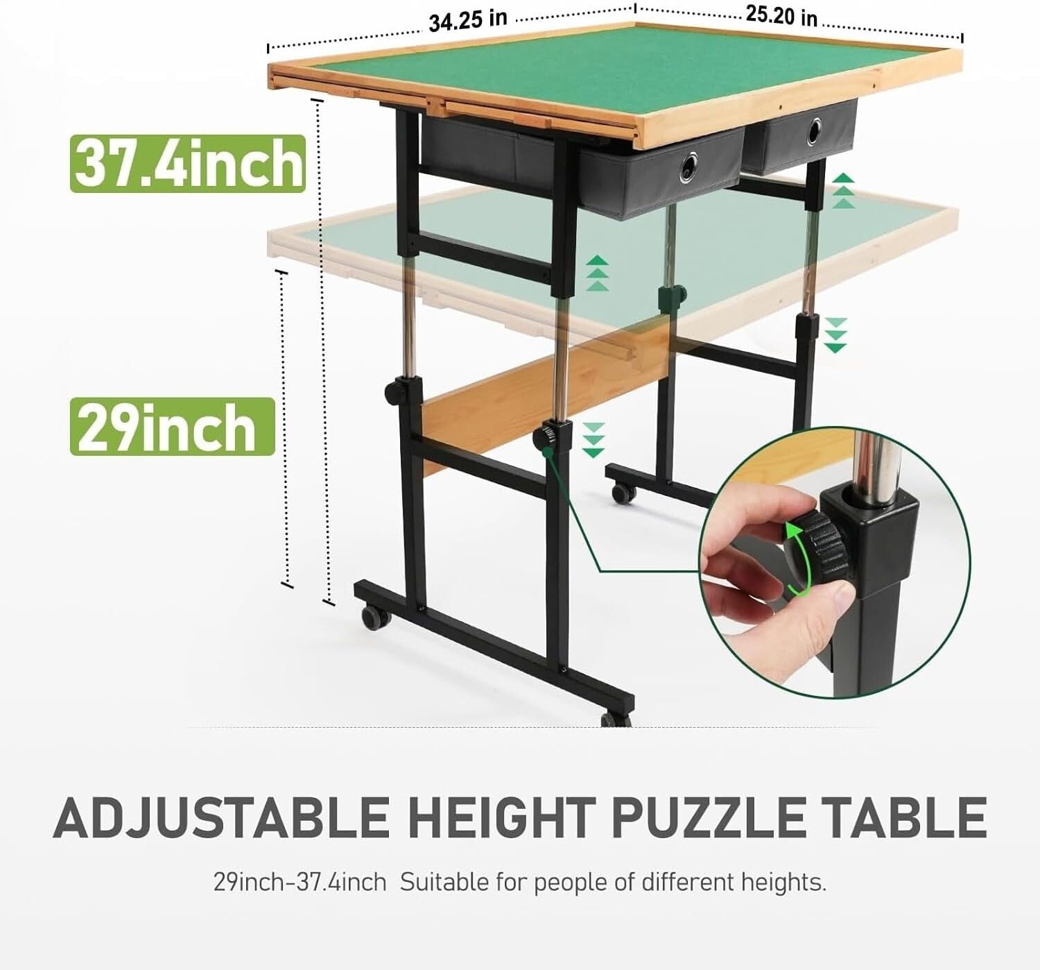 Elegant Puzzle Table for Adults - 1500 Pieces, Adjustable Height & Mobile Design