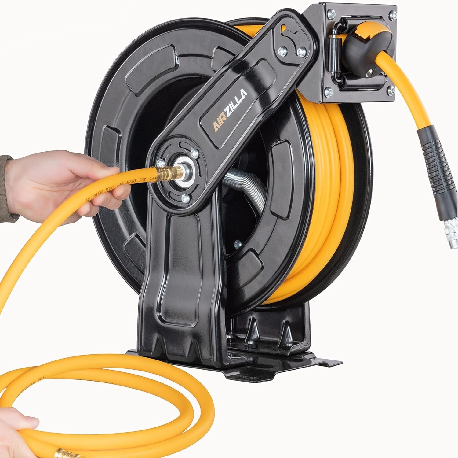 Automatic Rewind Steel Air Hose Reel with 3/8" x 50FT Hose - Multi-Mount Options