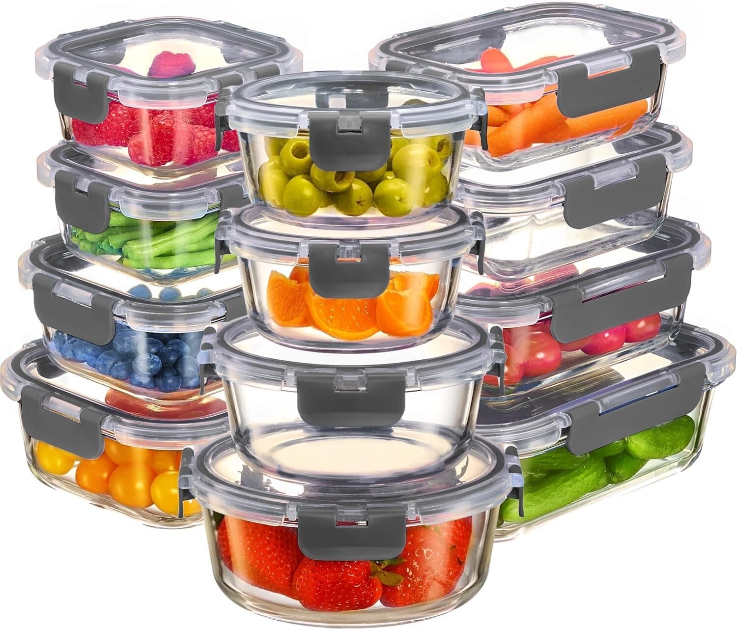Durable 24-Piece Set of Glass Meal Prep Containers - Airtight & Stackable Design