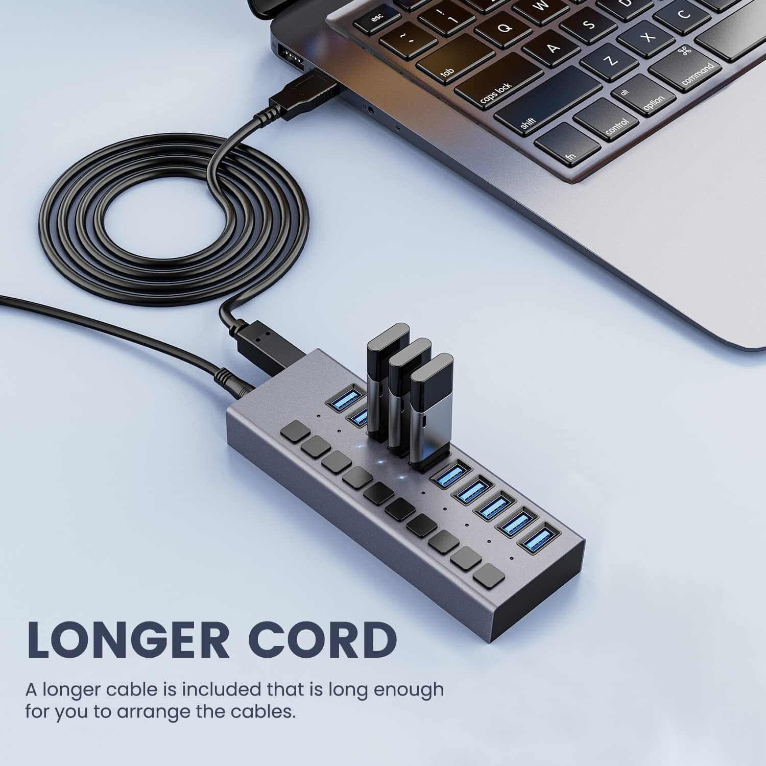 Aluminum 10-Port USB 3.0 Splitter with Surge Protection & 5Gbps Transfer Speed