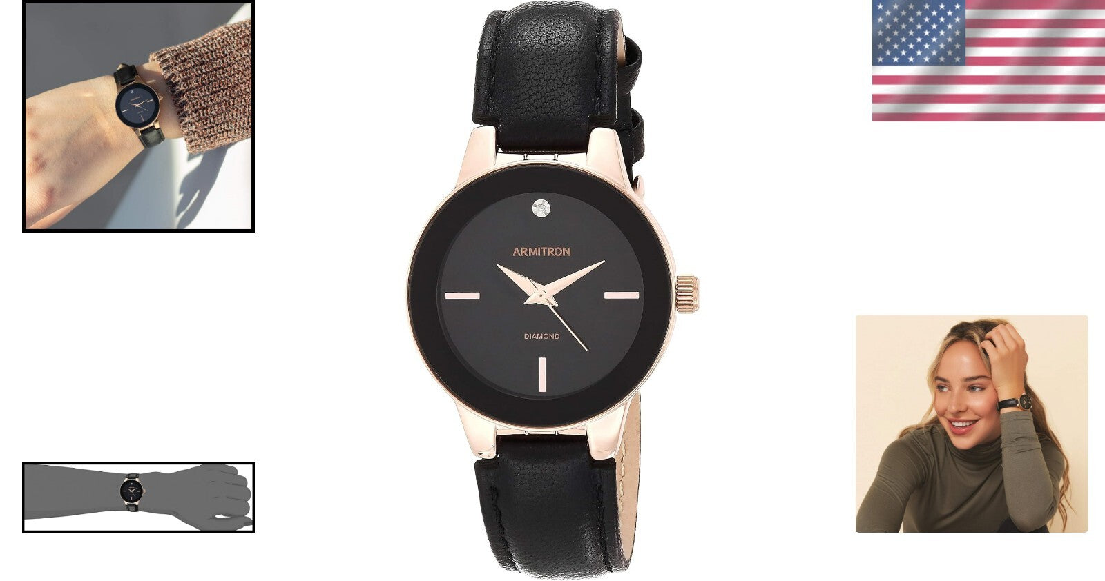 Stylish 30mm Women's Black Dial Watch with Genuine Diamond - Quartz Movement