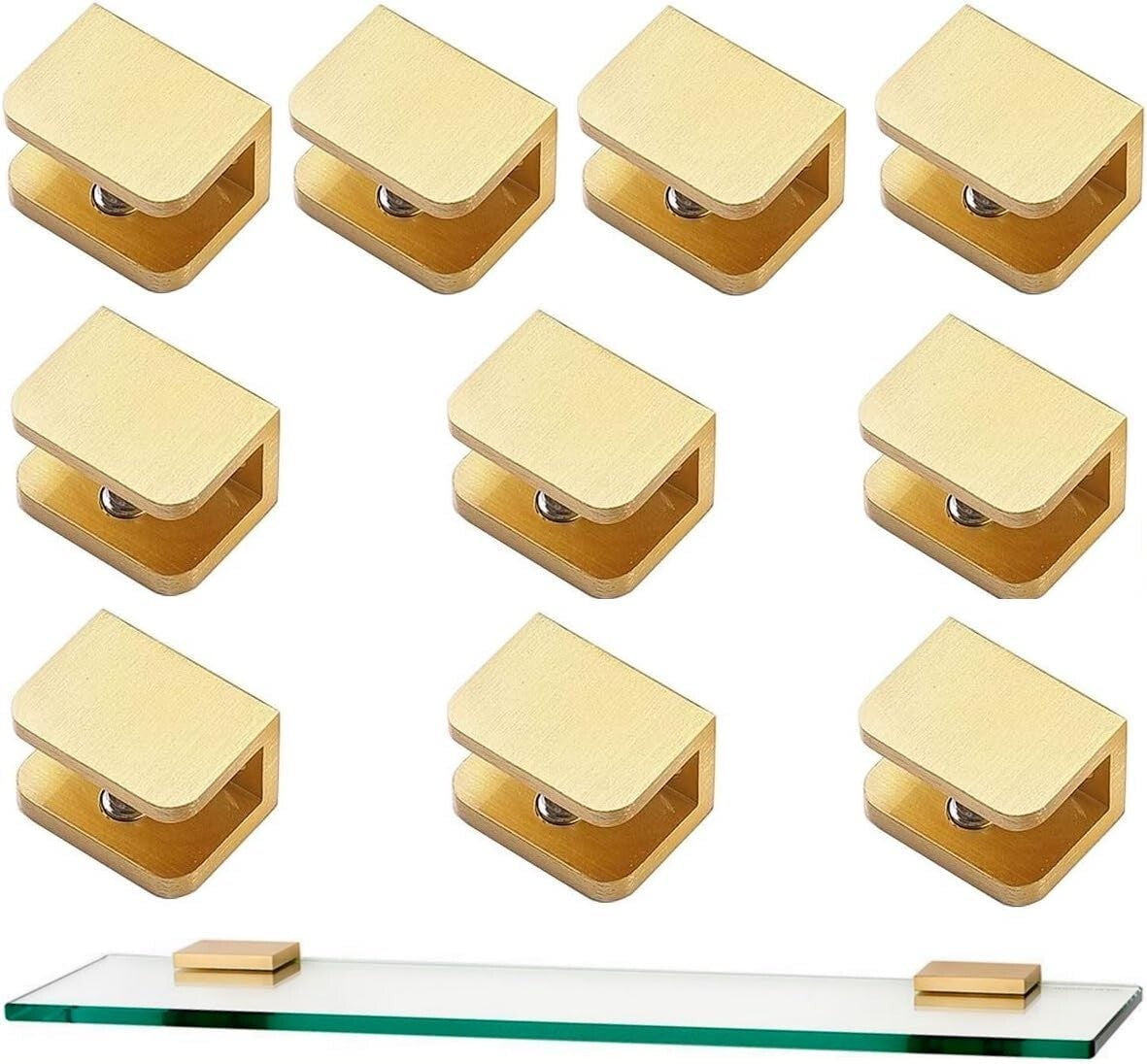 Elegant Pack of 10 Brass Glass Clips for 10-12mm Glass - Effortless Installation