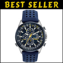 Load image into Gallery viewer, Men's Eco-Drive Atomic Chronograph Watch - Blue Leather &amp; Stainless Steel