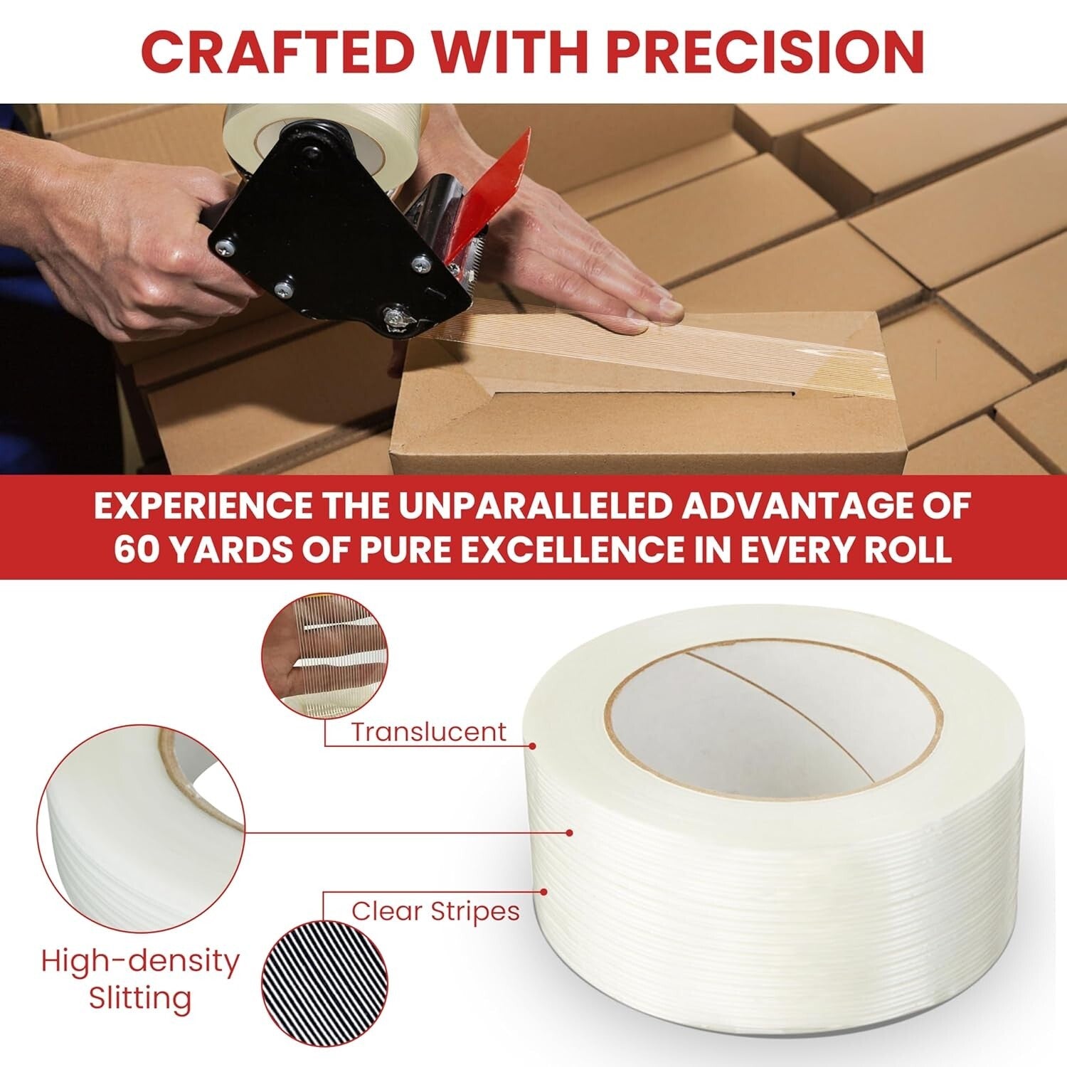 Extra Strong 60yds Fiberglass Reinforced Strapping Tape - 2in Wide, 12 Pack