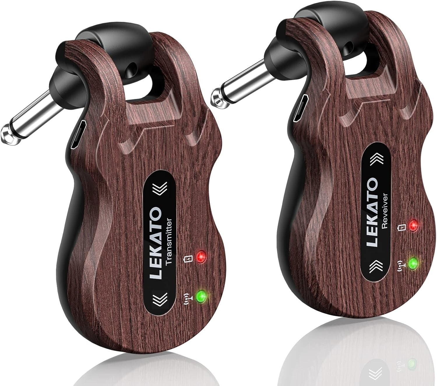 Rechargeable Wireless Guitar Transmitter & Receiver - 4 Channels, 100ft Range