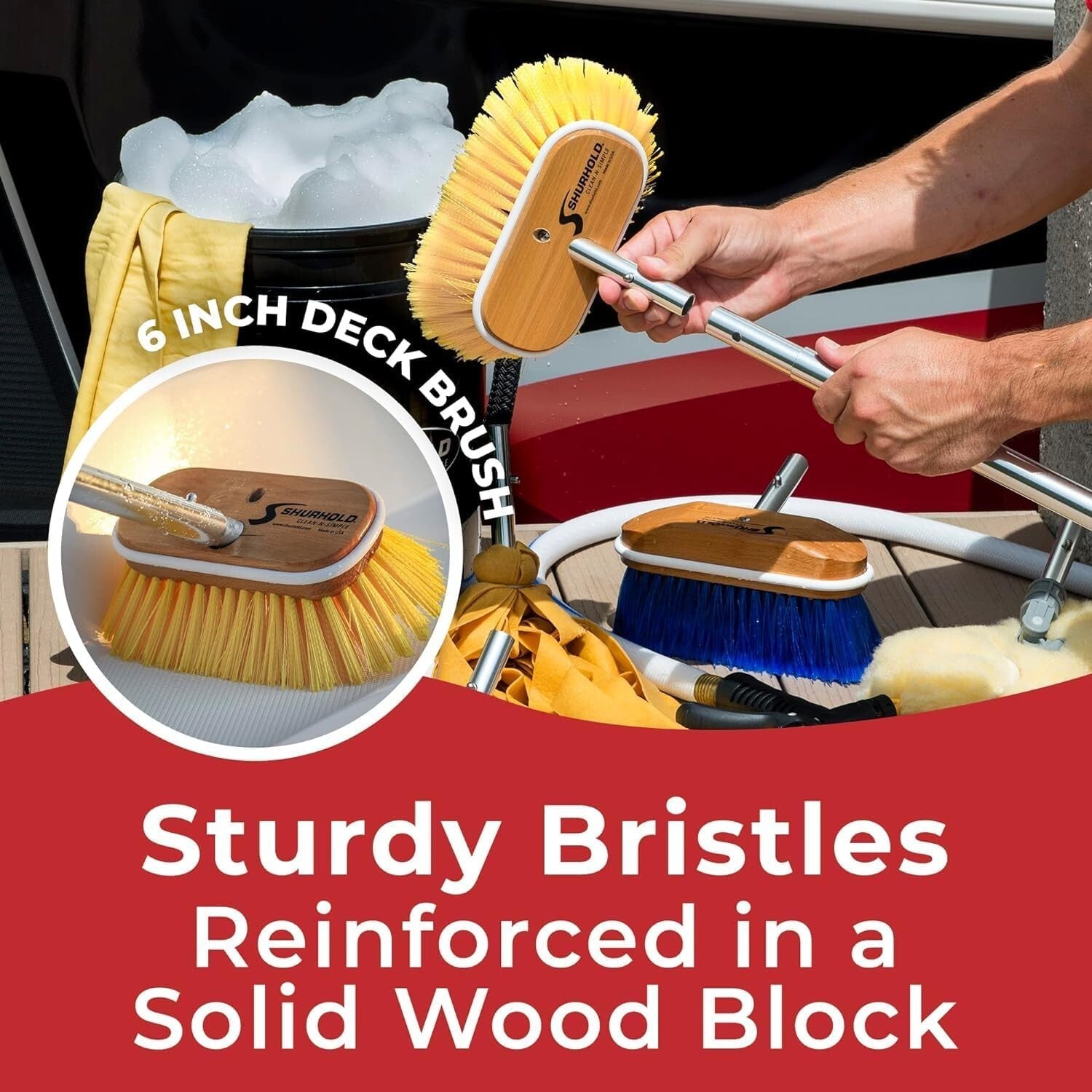 Attachable 6" Soft Bristle Deck Brush - Ideal for Fiberglass & Painted Surfaces