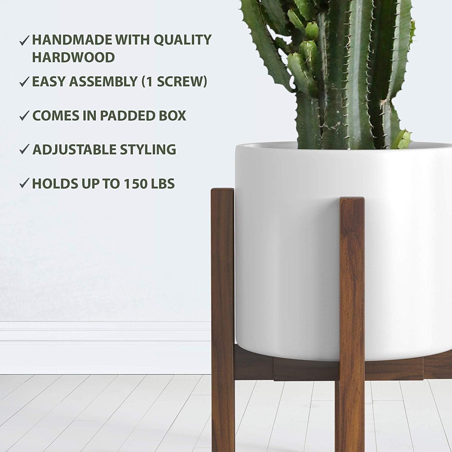 Adjustable Width Plant Stand for 8-12 Inch Pots - Elegant Acacia Wood Pedestal