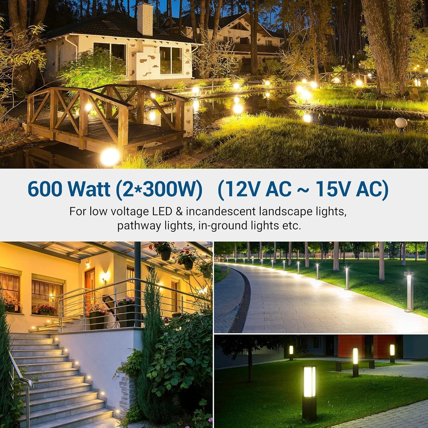 600W Wall-Mounted Landscape Transformer with Corrosion Resistance & Photo Sensor