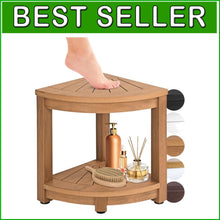 Load image into Gallery viewer, Modern Brown Waterproof Shower Stool with Adjustable Legs and Corner Shelf