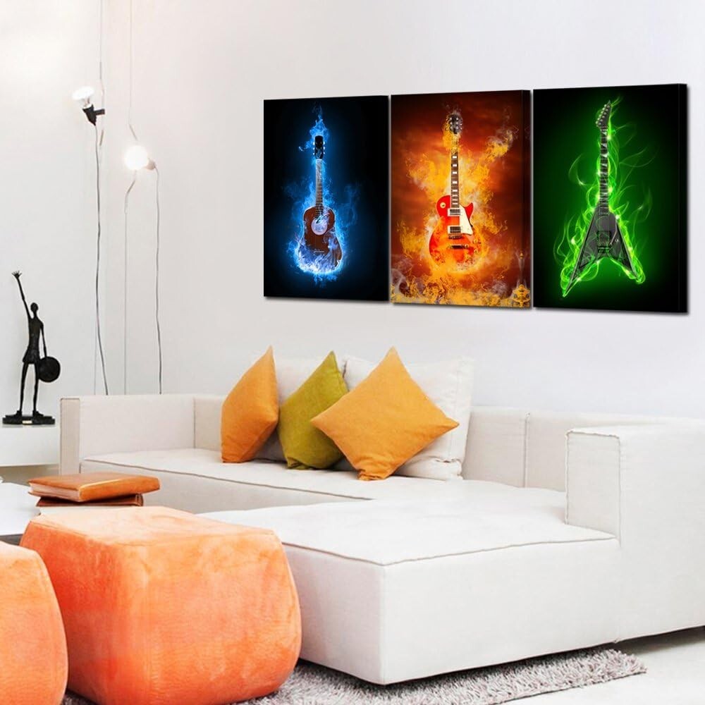 3-Piece Electric Guitar Canvas Prints - Modern Wall Art for Music Lovers