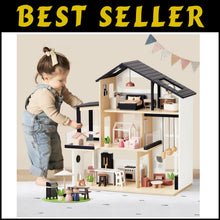 Load image into Gallery viewer, Kids' Wooden Dollhouse with Realistic Design and 53Pcs Furniture - Perfect Gift!