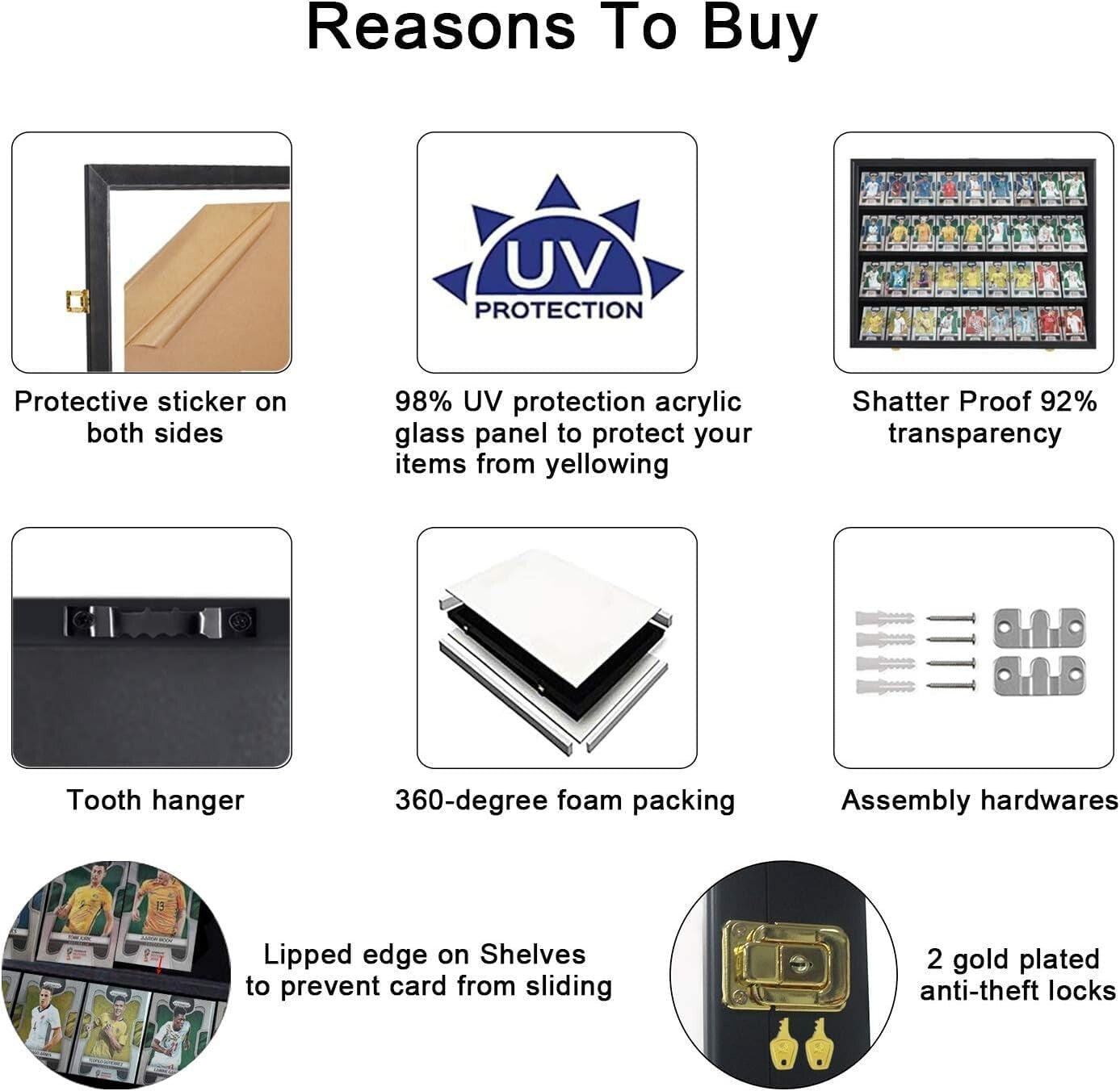 2 Pack Lockable Acrylic Sports Card Display Case - Shatter-Proof Black Design