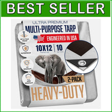 Load image into Gallery viewer, Durable 10 Mil Waterproof Tarps - 10' x 12', Grommets Every 18 Inches - 2 Pack