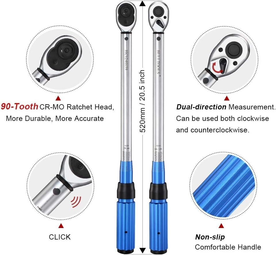 Dual-Direction 1/2'' Drive Click Torque Wrench - 10-160 ft.lb Precision Tool