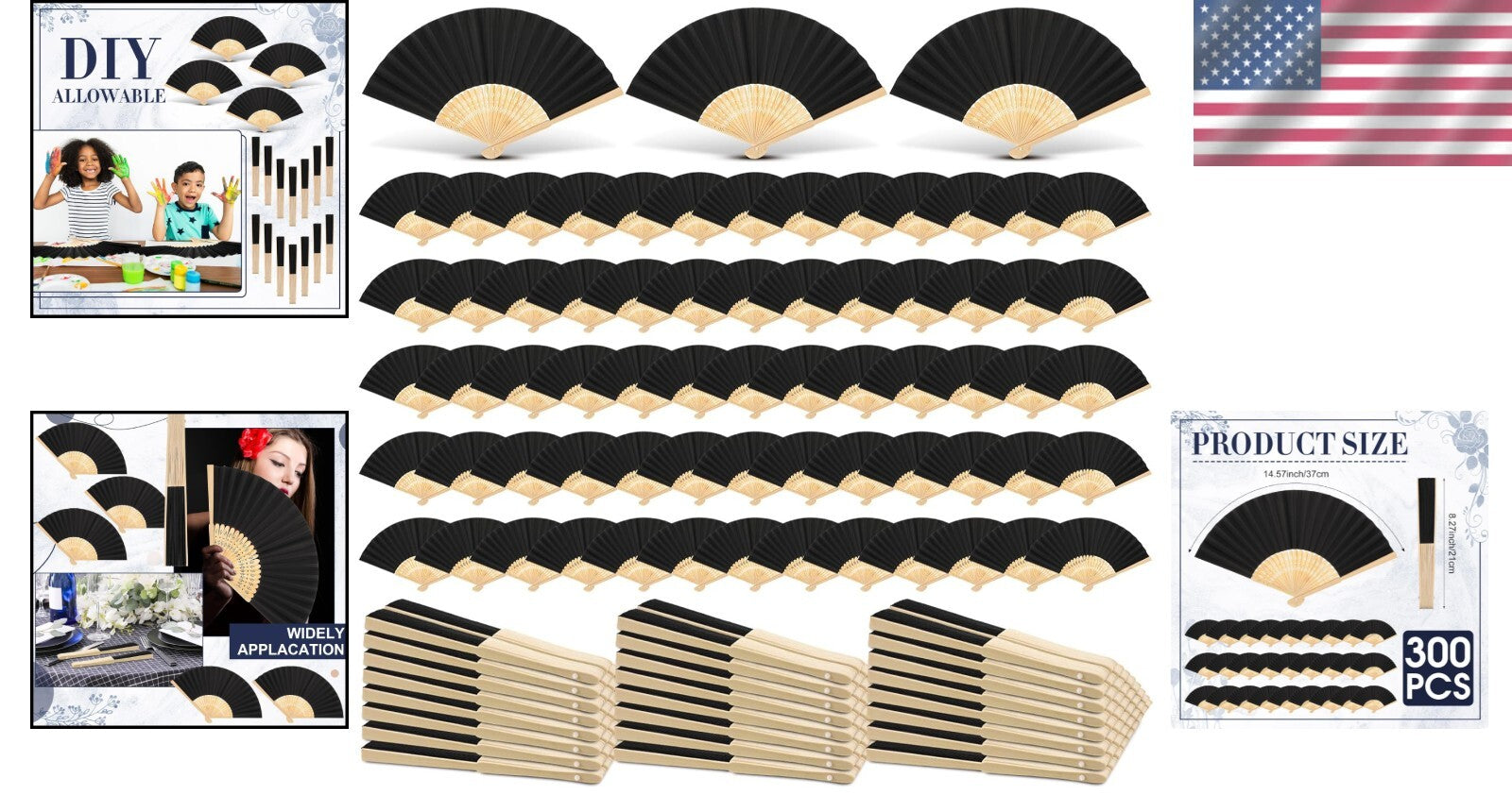 Versatile 300 Pack Handheld Bamboo Fans - Perfect for Weddings & DIY Decor