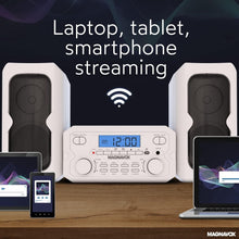 Load image into Gallery viewer, Sleek White Bluetooth CD Shelf System with FM Radio – 100 Years of Sound Quality