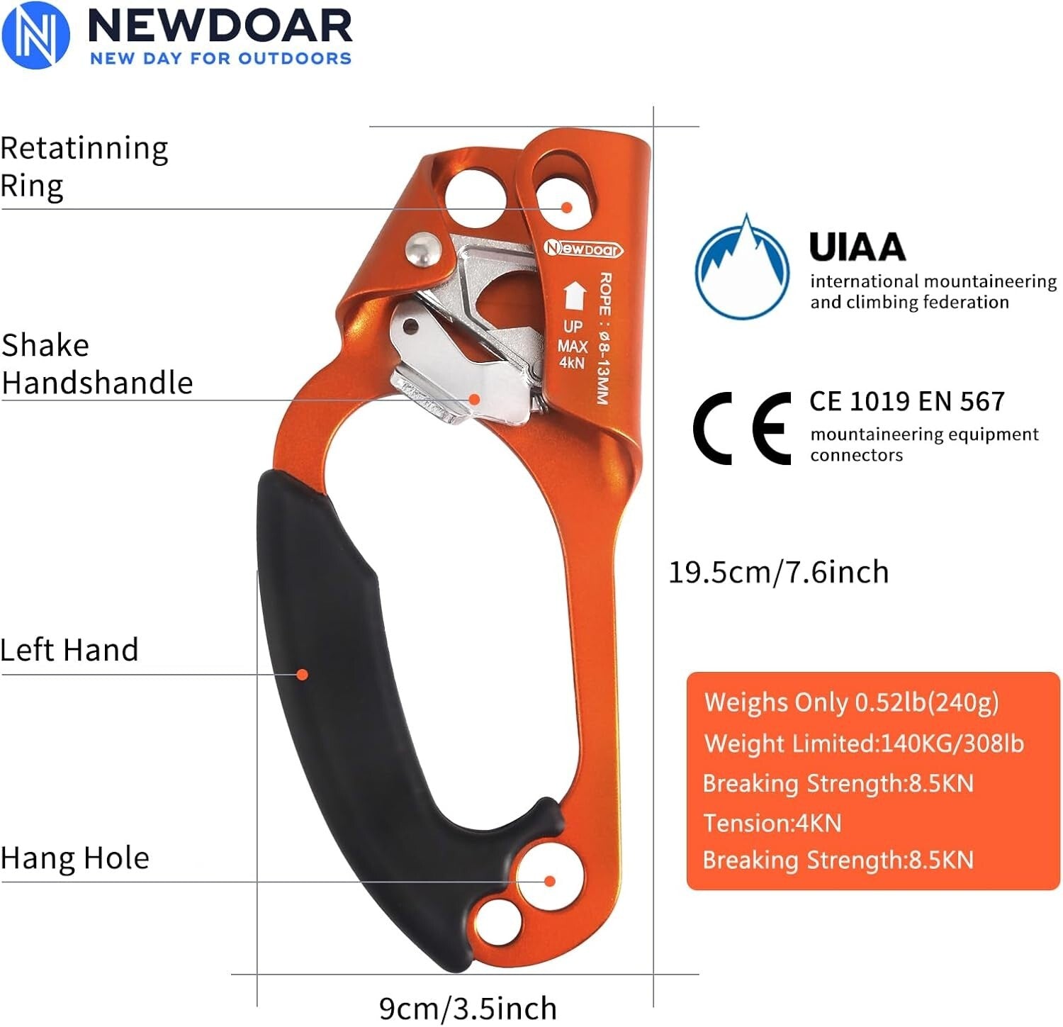 Durable Hand Ascender and Foot Loop Ascender Set - Secure Rope Climbing Aid