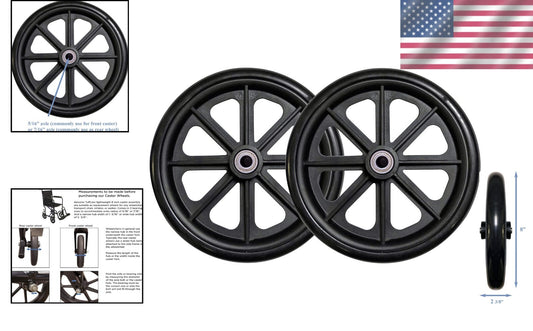 Durable 8" Caster Wheel Assembly - Non-Marking Rubber Tire for Mobility Aids