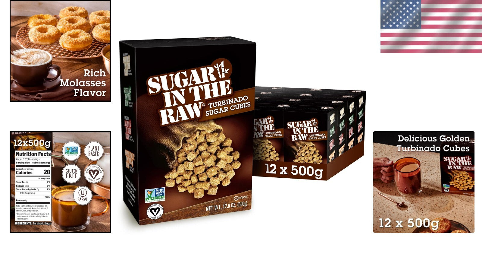 Turbinado Cane Sugar Cubes - Pure Natural Sweetener for Coffee & Tea, 25-Count