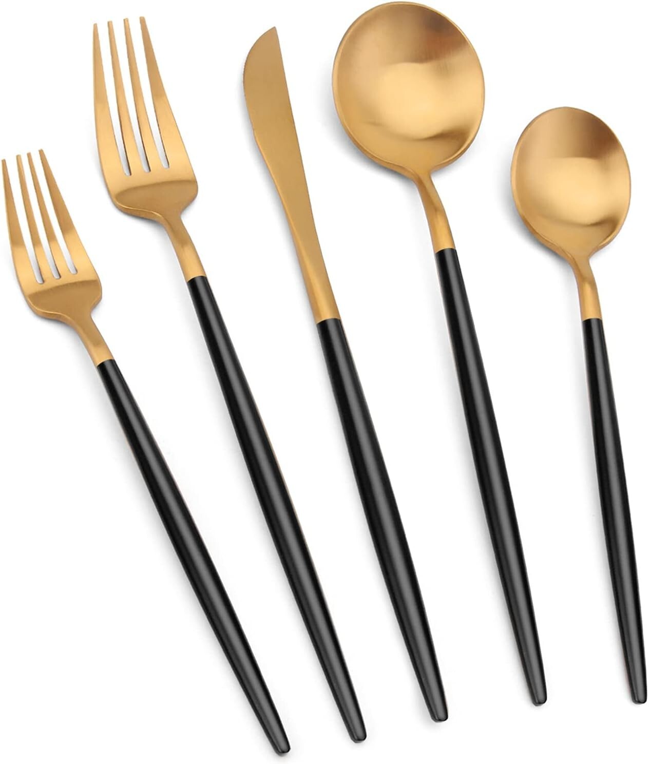 20-Piece Matte Gold & Black Silverware Set – Modern Cutlery for Elegant Dining