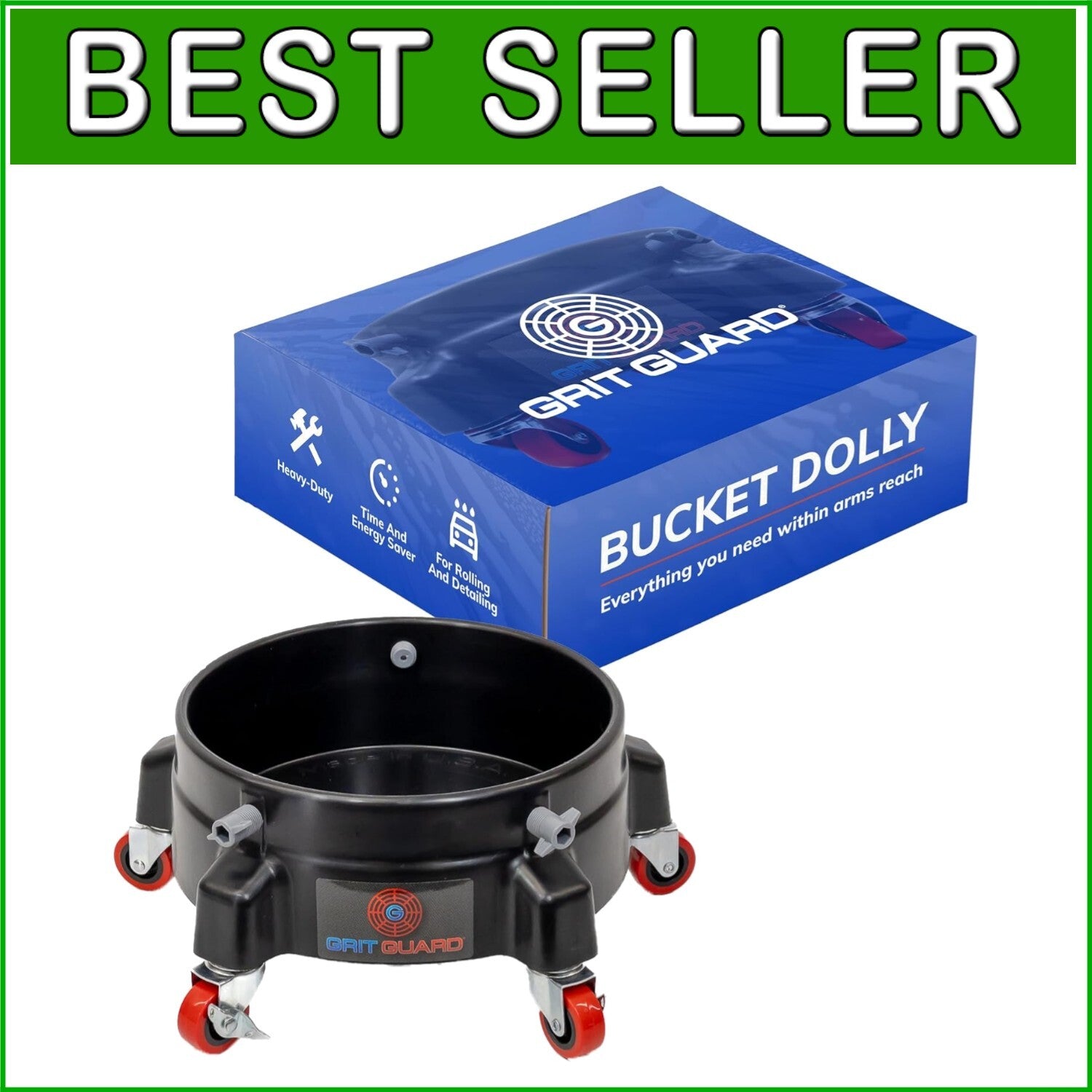 Durable Rolling Detailing Bucket Dolly with 300 lb Capacity and Locking Casters