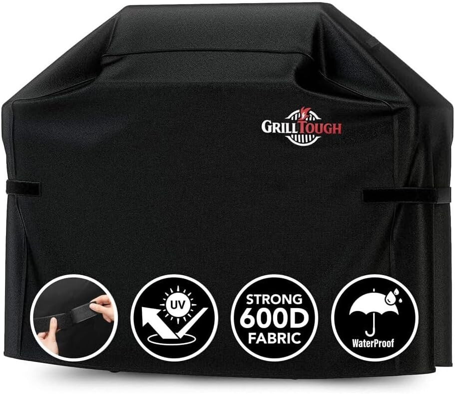 52-Inch Weather-Resistant Grill Cover with Adjustable Straps - Black Exterior