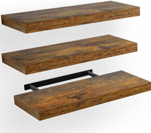 Load image into Gallery viewer, Set of 3 Rustic Brown Floating Shelves with Invisible Brackets for Home Decor