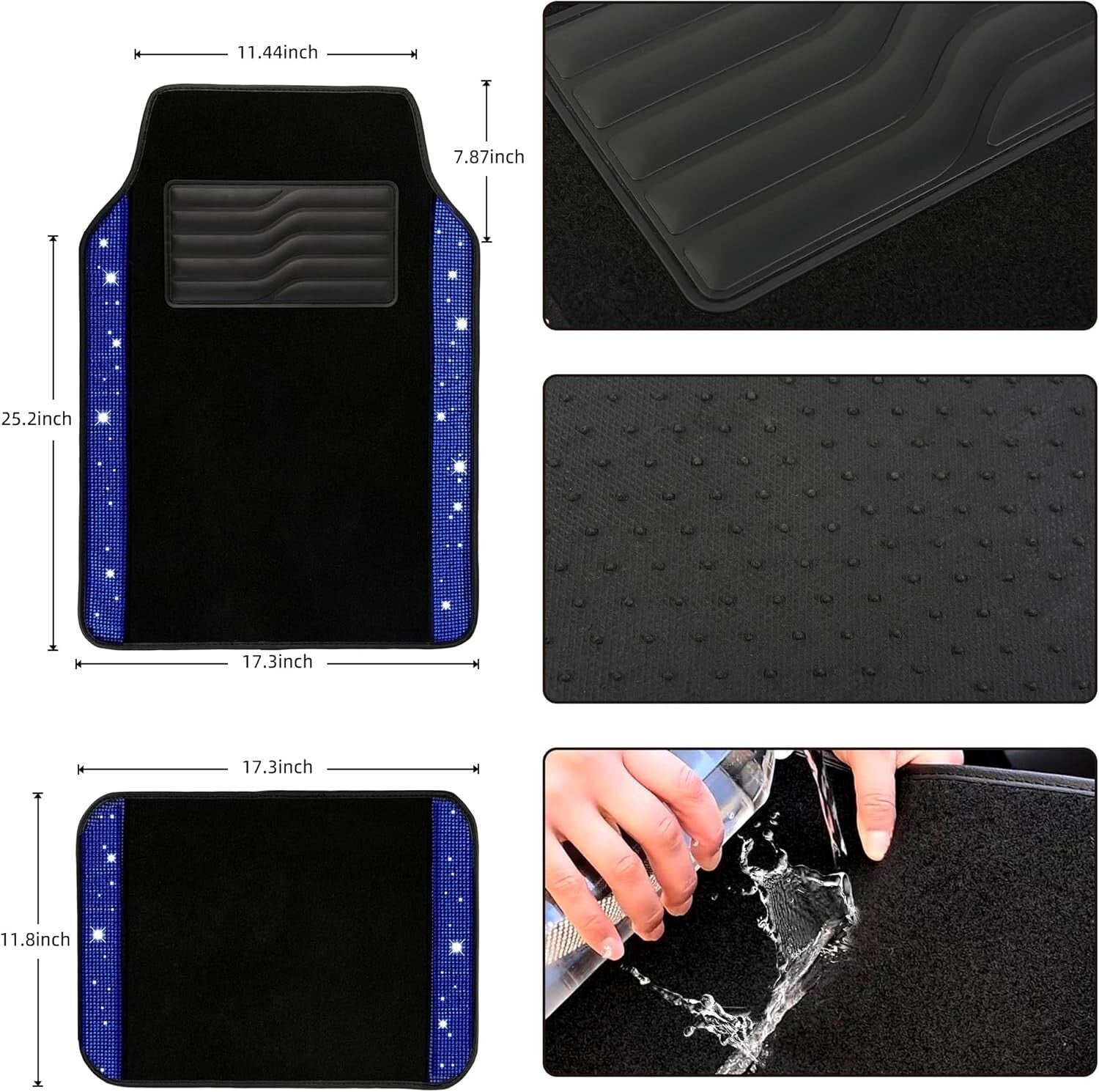 9-Piece Luxury Bling Car Accessory Set with Diamond Steering Wheel Cover