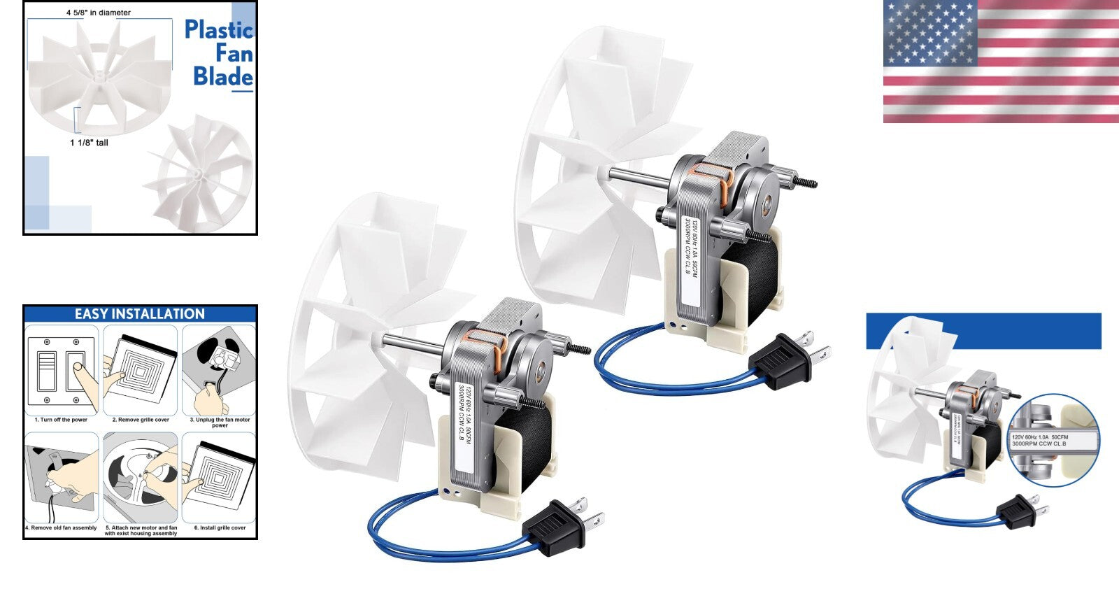 2-Pack Bathroom Fan Motor and Blower Wheel Set - Compatible with Nutone Models