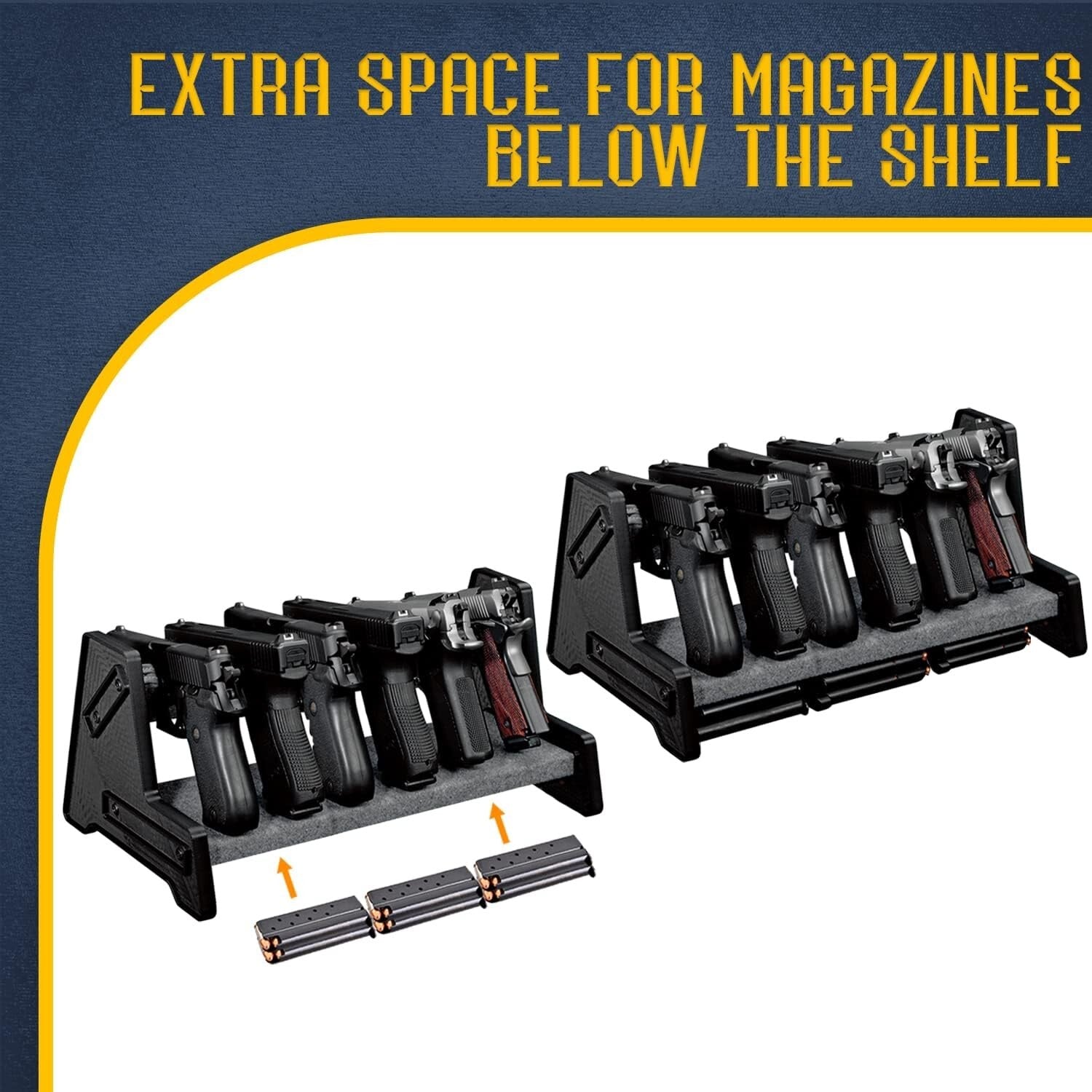 Premium 6-Gun Pistol Rack with Leather Trim - Organize Firearms Elegantly