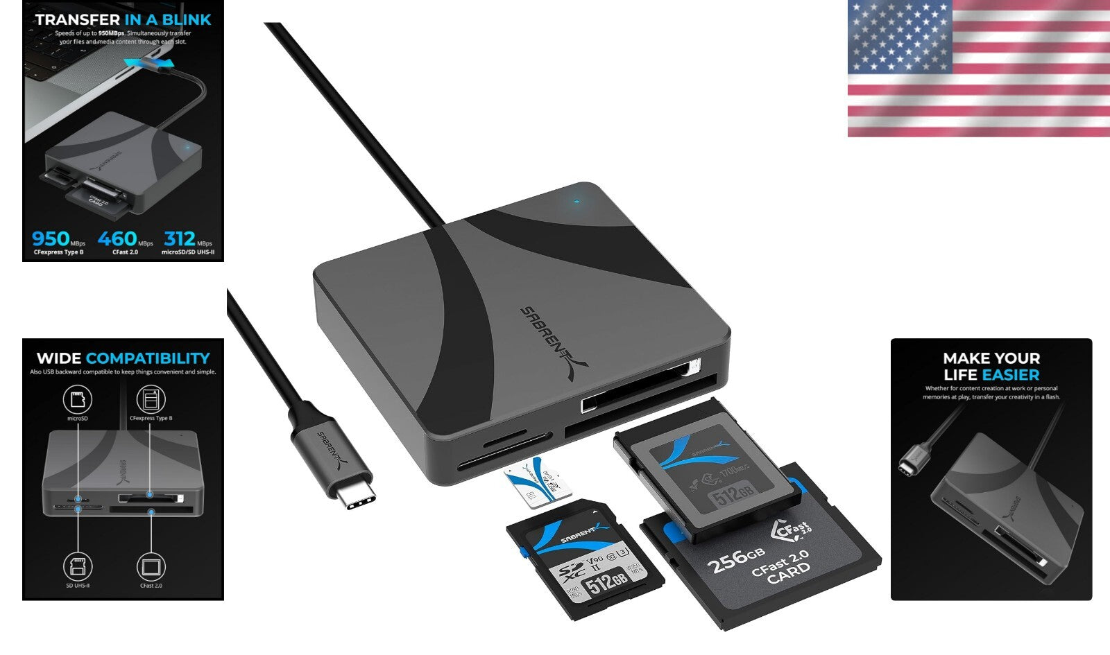 Versatile USB-C Card Reader: Supports CFexpress, CFast 2.0, MicroSD & SD Cards