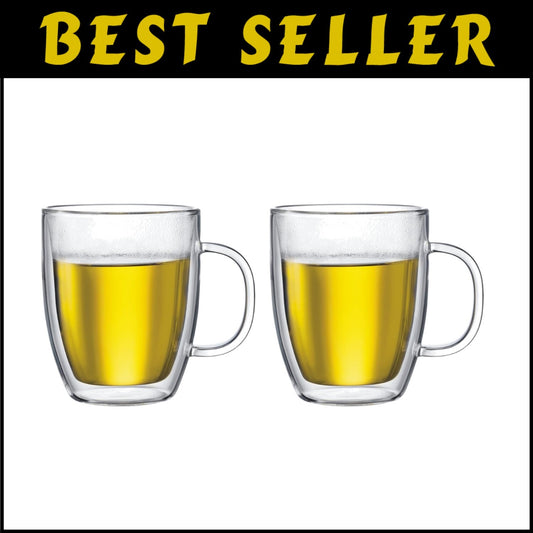 Set of 2 High-Quality 15oz Borosilicate Double Wall Mugs for Hot & Cold Drinks