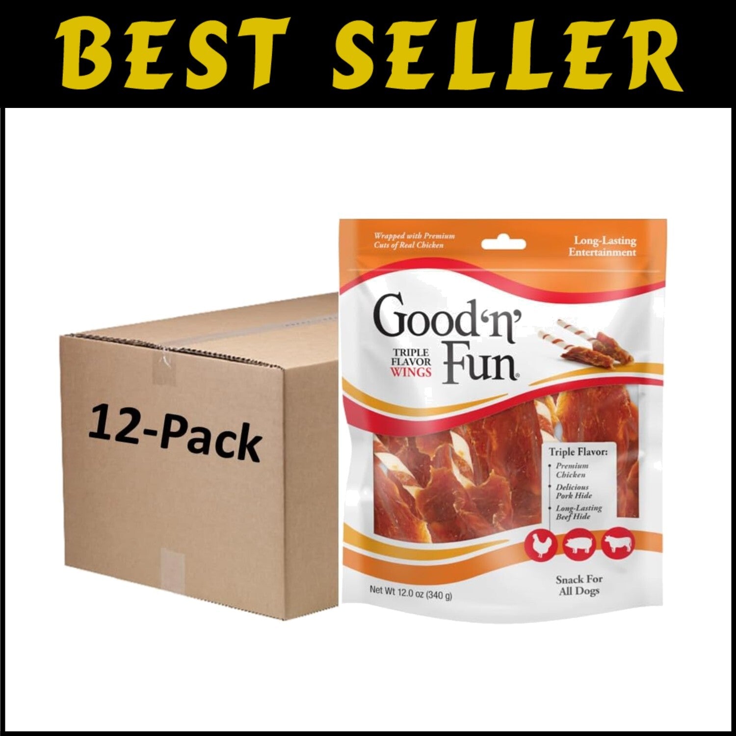 Good ‘n’ Fun 12 Pack Triple Flavor Chews for All Dogs - Delicious & Nutritious
