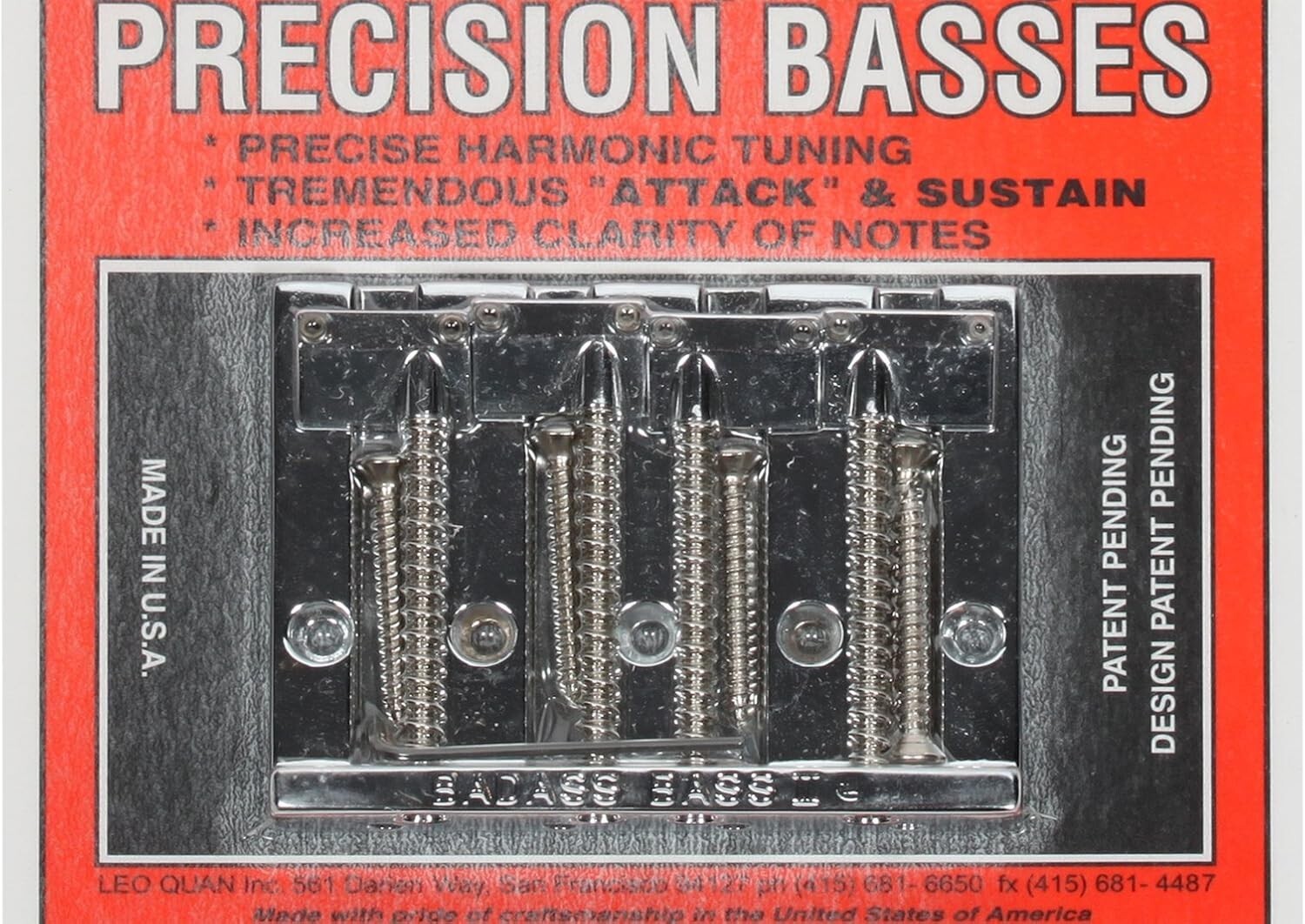 Durable Badass II Chrome Bridge - Fits 4-String Electric Bass, Screws Included