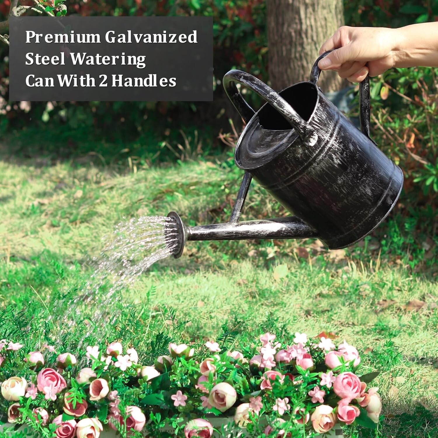 Elegant 1-Gallon Galvanized Steel Watering Can for Indoor & Outdoor Plants