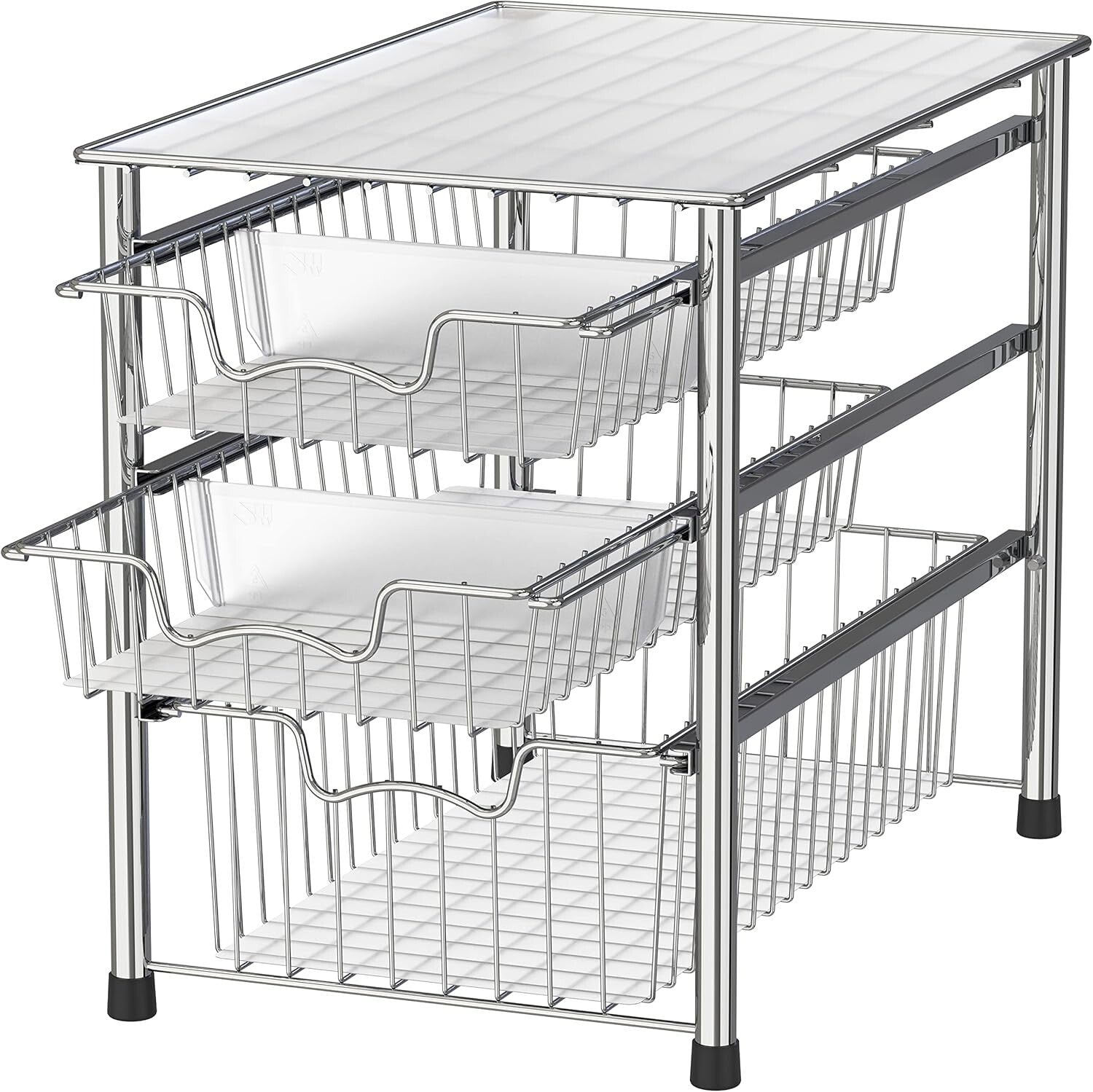 Elegant Metal 3-Tier Sliding Organizer with Chrome Finish for Sinks & Cabinets