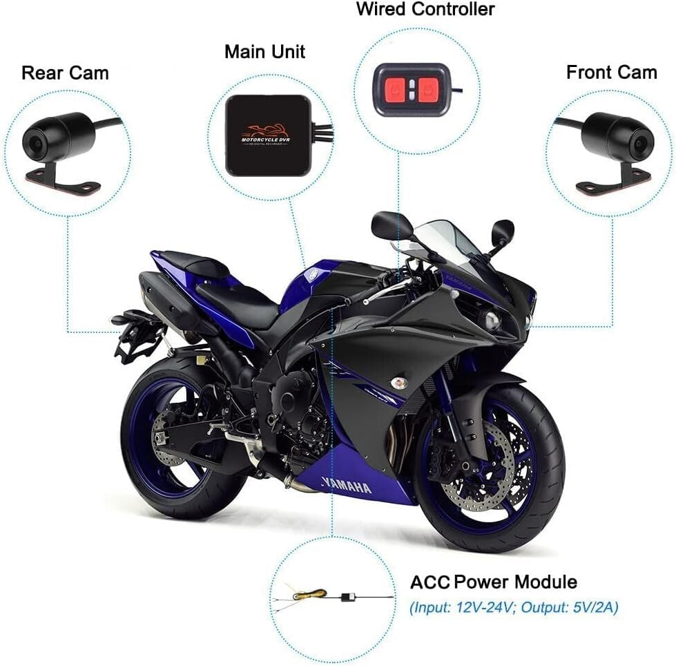 Dual 1080P Motorcycle Dash Cam with Starlight Night Vision & WiFi Connectivity