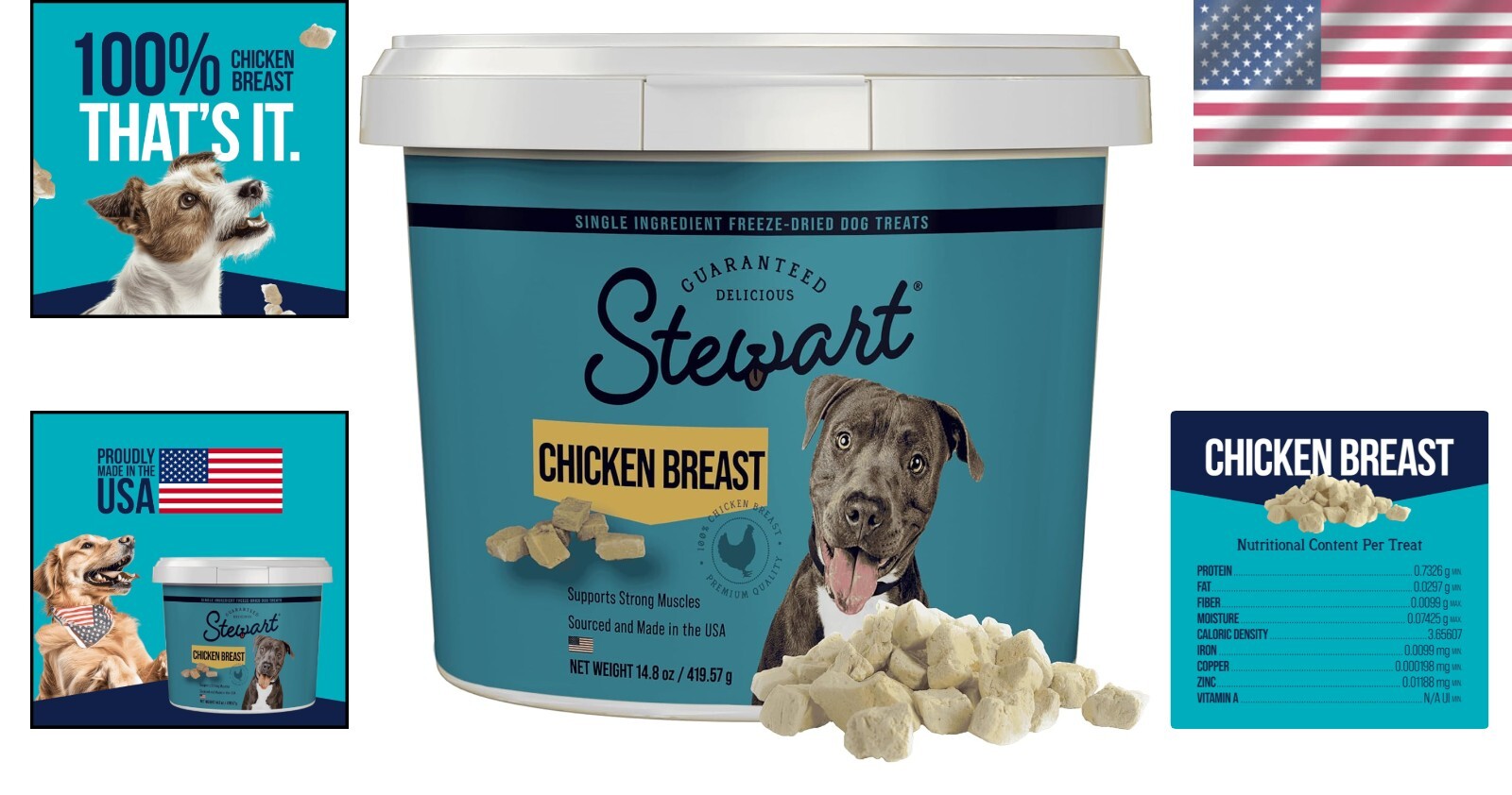 High-Protein Freeze Dried Chicken Breast Dog Treats - 14.8 oz Resealable Tub