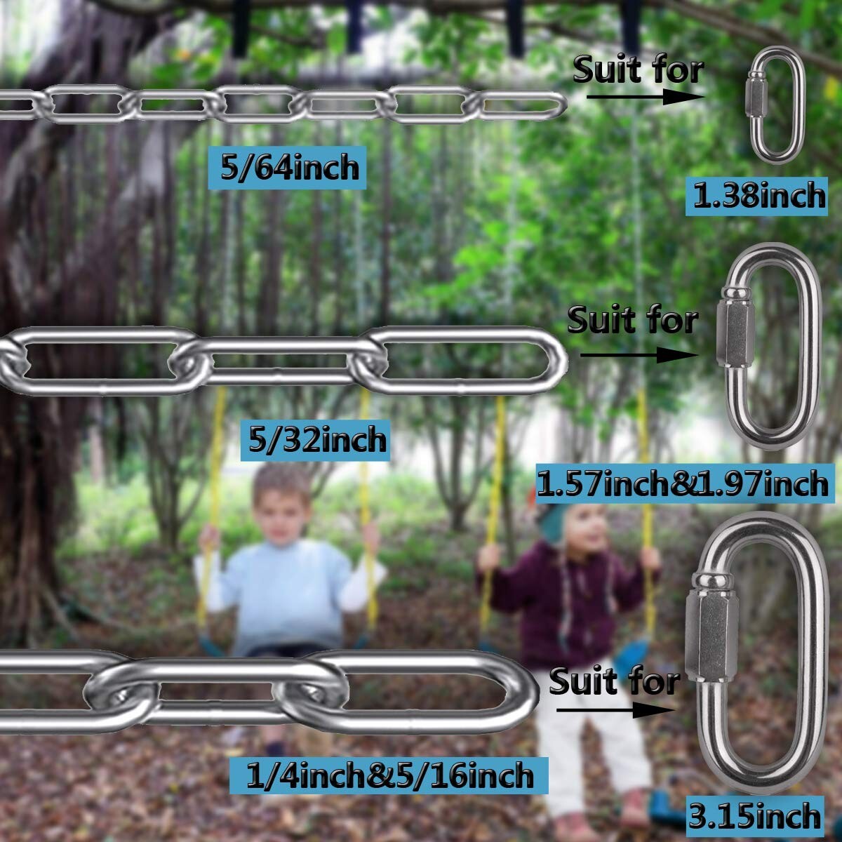 6.5ft Heavy Duty Stainless Steel Link Chain - 5/16in, Ideal for Towing & Hanging