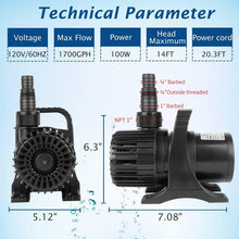 Load image into Gallery viewer, Energy-Efficient 1700 GPH Fountain Pump with Overheat Protection, UL Listed