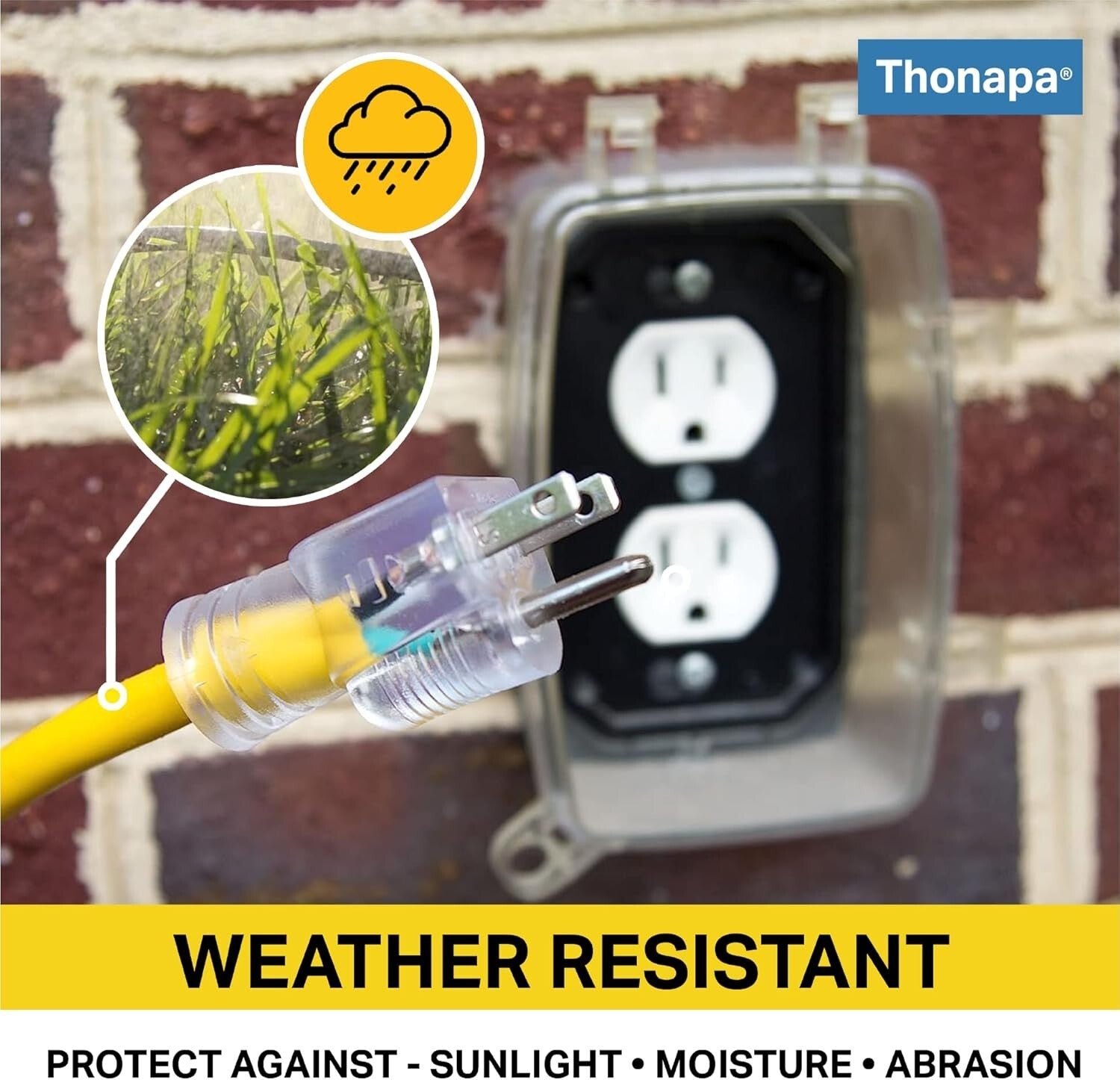 10/3 SJTW Outdoor Extension Cord 75 Ft with Lighted End - 3 Outlet Power Block