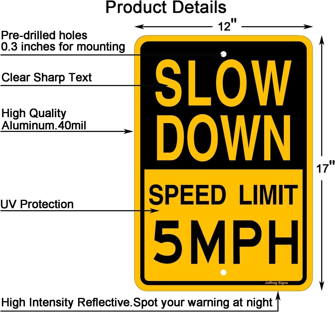 Durable 5 MPH Traffic Sign - Easy Install Reflective Aluminum 4-Pack (17x12 in)
